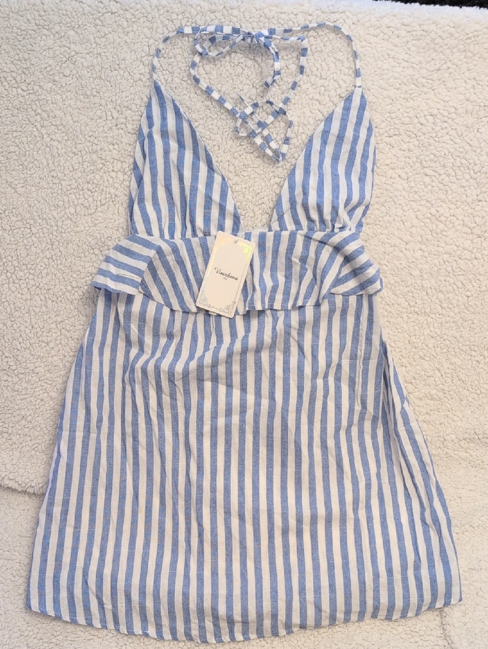 NWT Vinizbena Striped Blue & White Halter Mini Dress